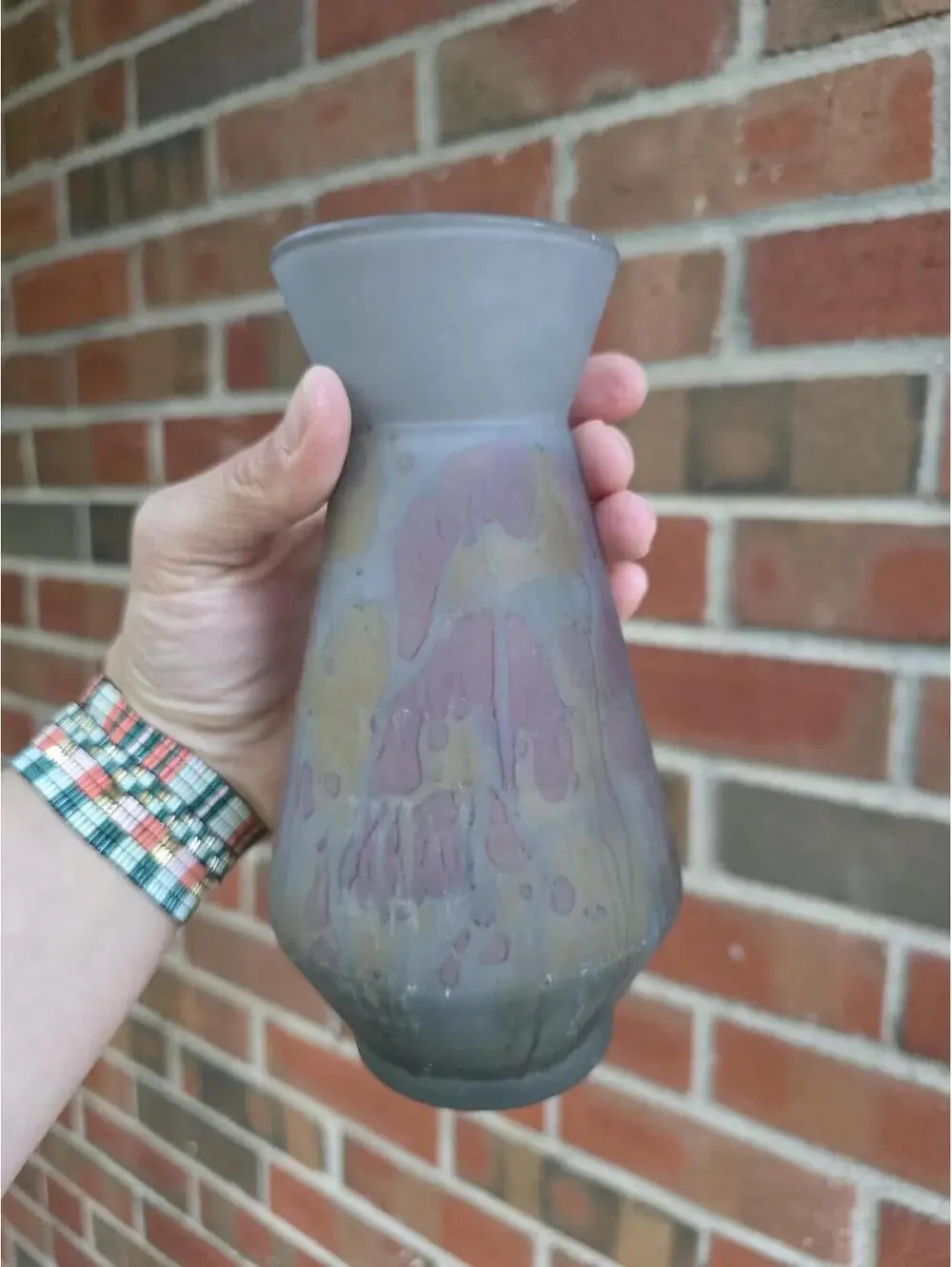 Rueven Art Glass Vase | Hand Painted Drip Glaze, Frosted Finish